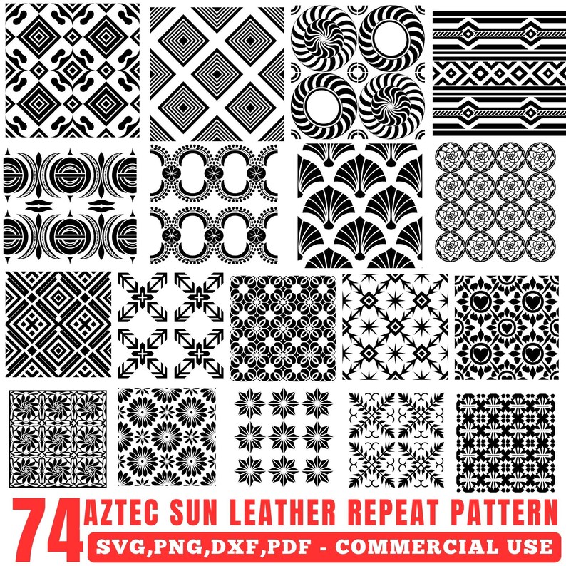 Aztec Sun Leather Repeat Pattern Svg Png Pdf & Dxf Bundle Instant ...