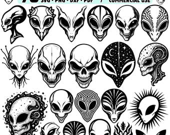 Alien Head SVG Bundle | Funny UFO Designs Svg Png Pdf & Dxf Bundle instant downloads