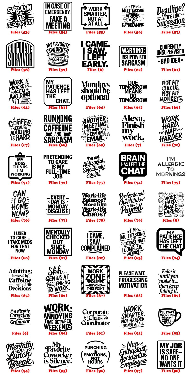 Sarcastic Work Quotes Svg Png Pdf & Dxf Bundle Instant Downloads - Etsy