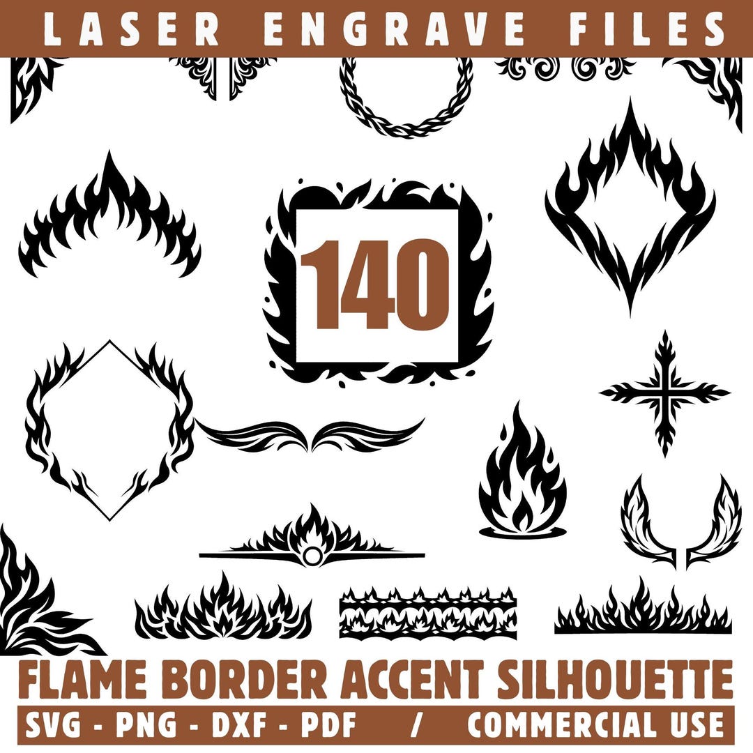 Flame Border Accent Svg Files for Laser Engraving (svg, Png, Pdf, Dxf ...