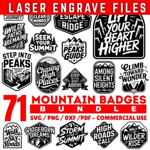 Mountain Badge SVG Bundle for Laser Engraving, Wood & Metal Outdoor Designs, Camping Adventure Patches, instant downloads