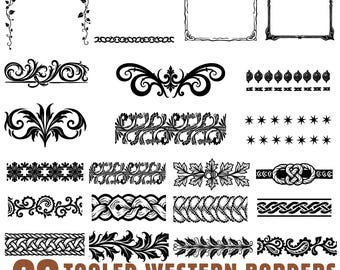 Tooled Western Borders Svg Png Pdf & Dxf Bundle for Cowhide Floral Crafts instant downloads