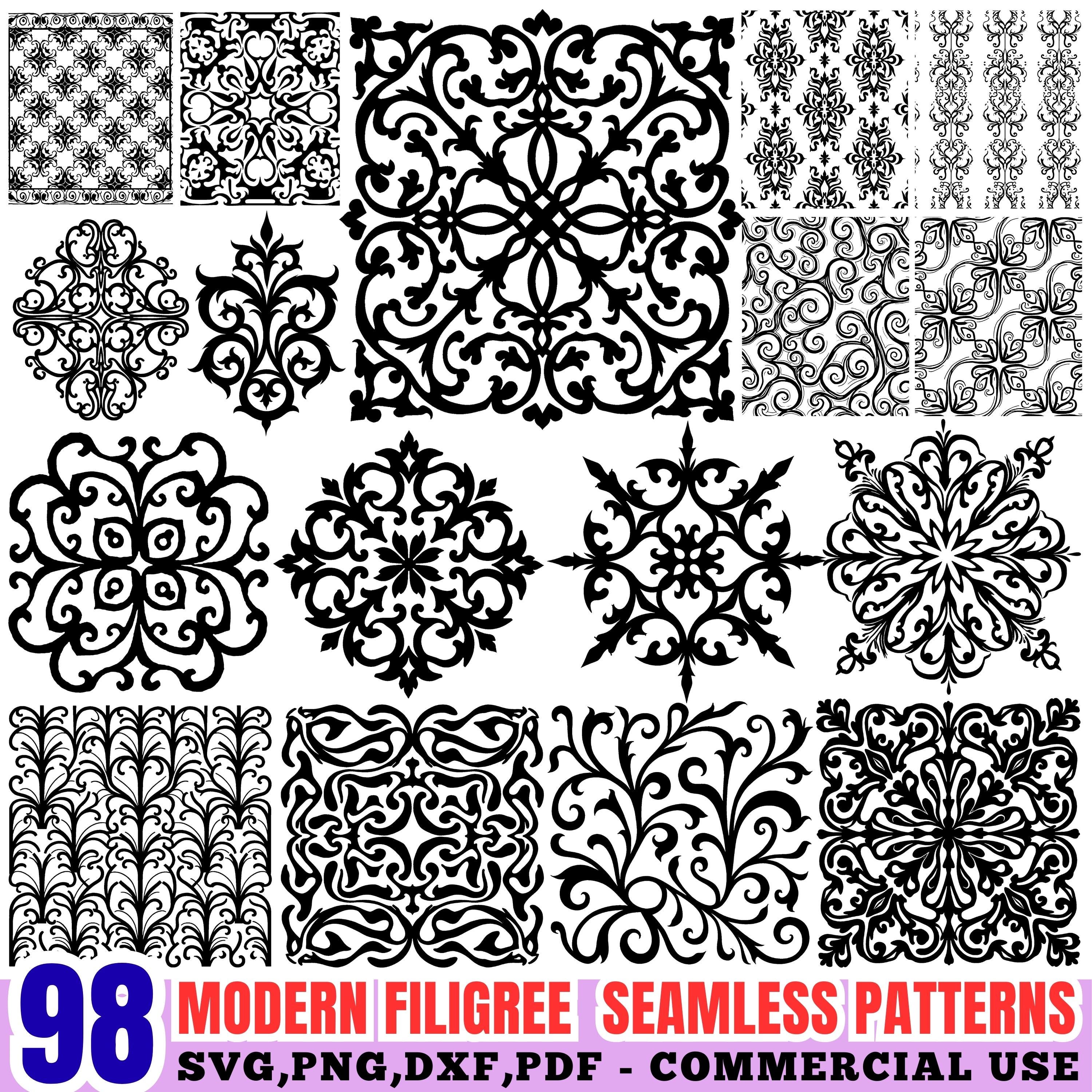 Modern Filigree Seamless Patterns Svg Png Pdf & Dxf Bundle for Cricut ...