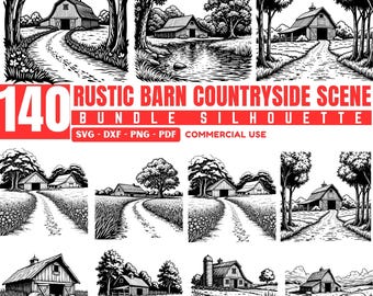 Rustik lada landsbygdsscen SVG-paket, bondgårds- och landsbygdslandskapsdesigner, omedelbara nedladdningar