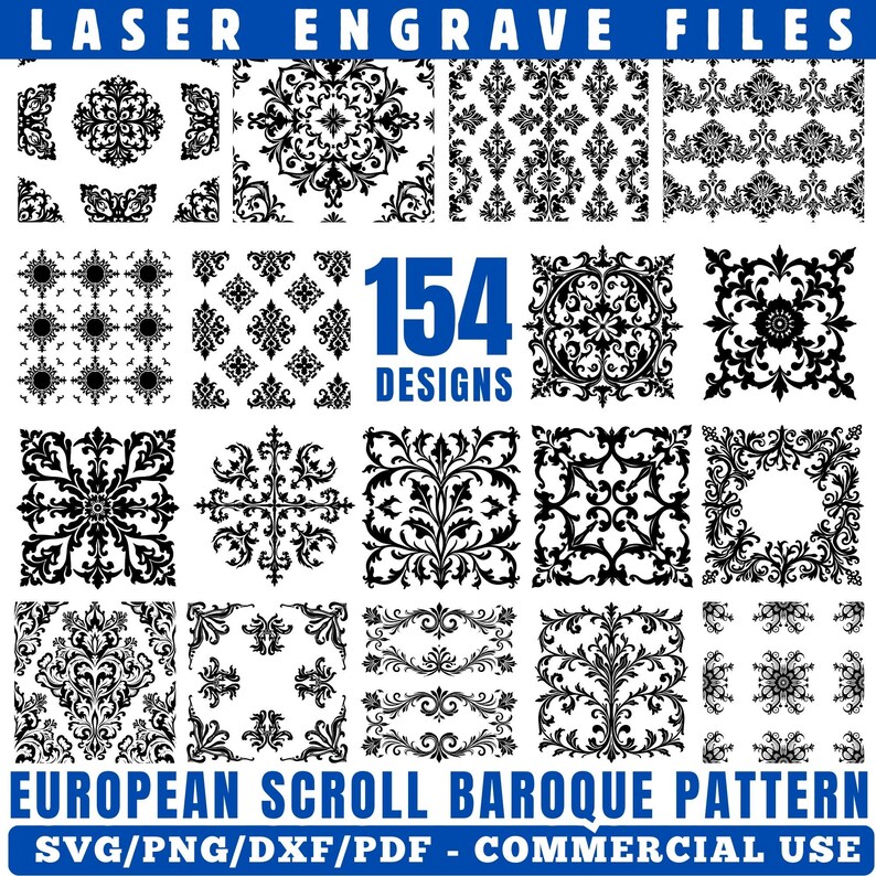 Baroque Scrollwork SVG Bundle, European Ornamental Laser Engraving ...