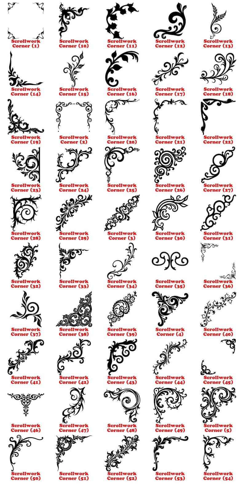 Scrollwork Corner Flourish Svg Png Pdf & Dxf Bundle for Vinyl Crafts ...