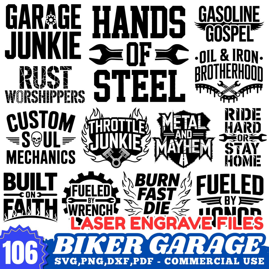 Laser Engrave Files Biker Garage Svg & Png Bundle With Motorcycle ...