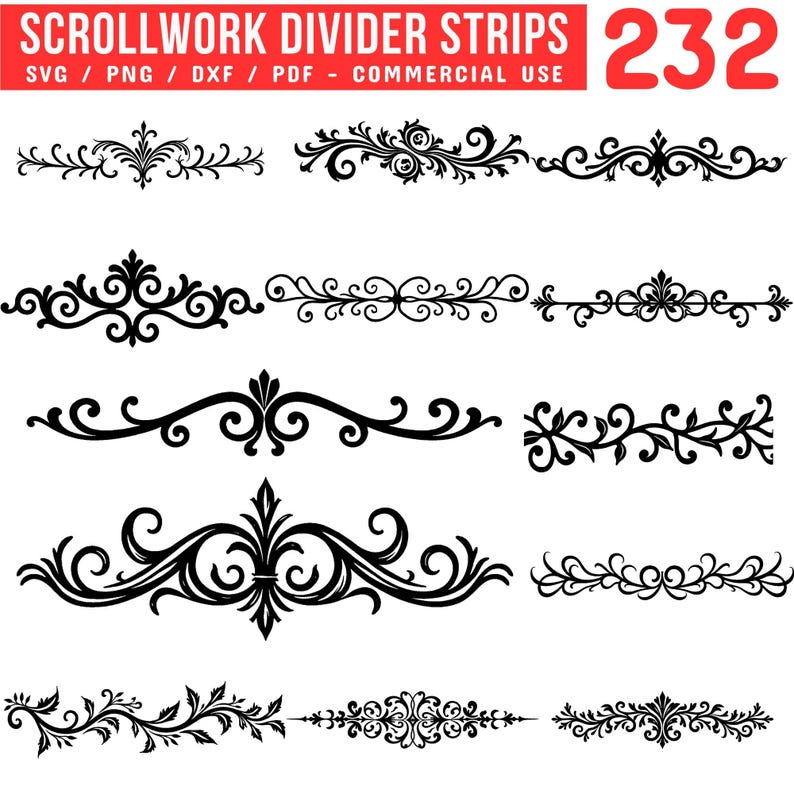 Scrollwork Divider Strips Svg Png Pdf & Dxf Bundle for Cricut Instant ...