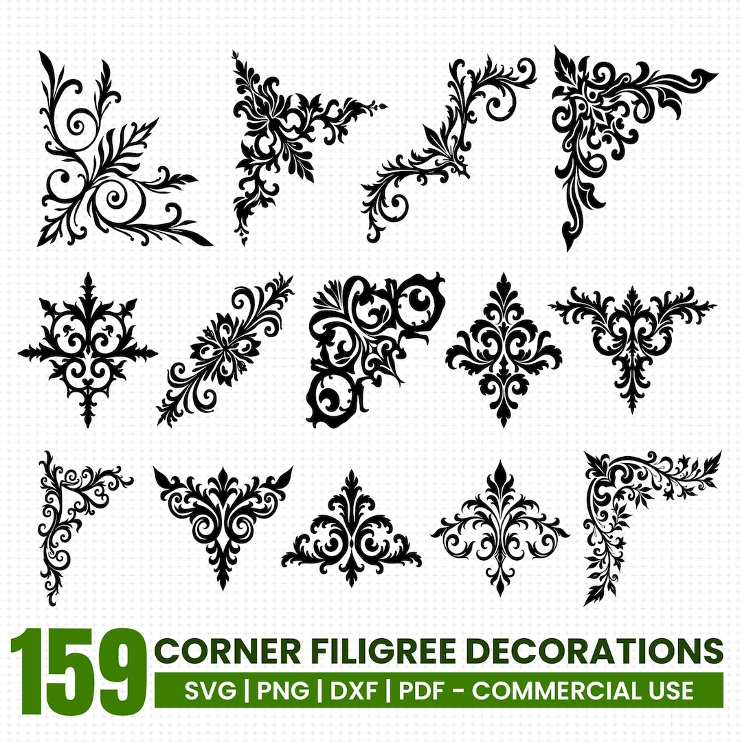 Corner Filigree Decorations SVG PNG PDF Dxf Bundle for Craft Instant ...