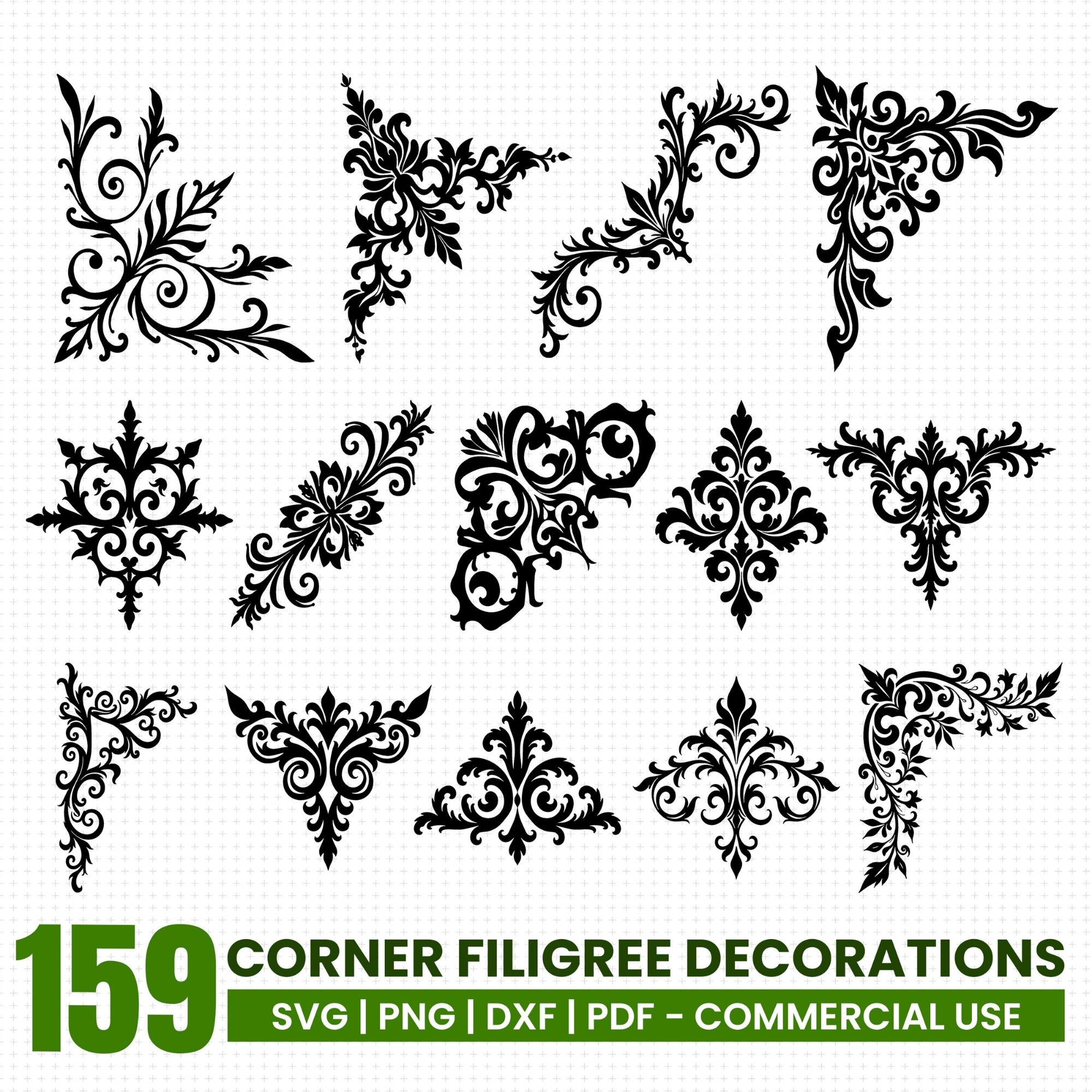 Corner Filigree Decorations SVG PNG PDF Dxf Bundle for Craft Instant ...