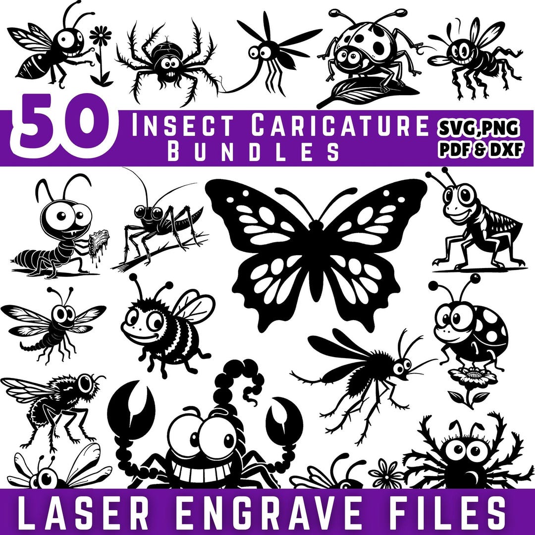 Laser Engrave Files Different Insect Caricature Svg Png Pdf & Dxf ...