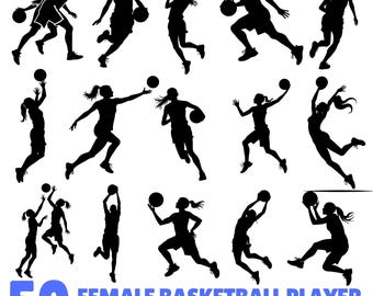 Female Basketball Player Silhouettes Svg Png Pdf & Dxf Bundle for DIY instant downloads