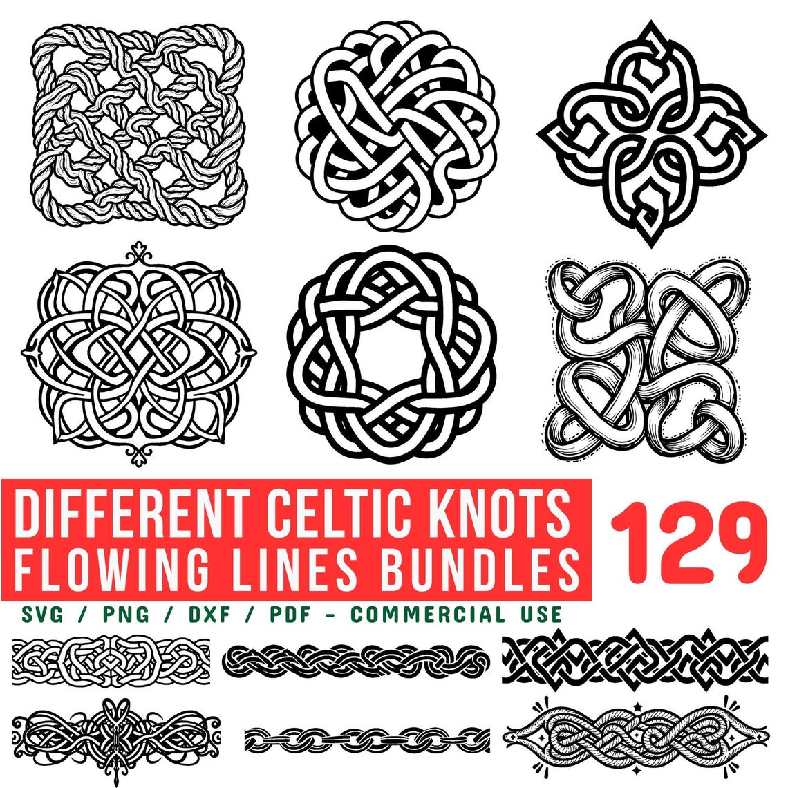 Celtic Knot Flowing Lines Svg Png Pdf & Dxf Bundle for Cricut Instant ...