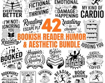 Bookish Reader Humor SVG Bundle | Reading Clipart Svg Png Pdf & Dxf Bundle instant downloads