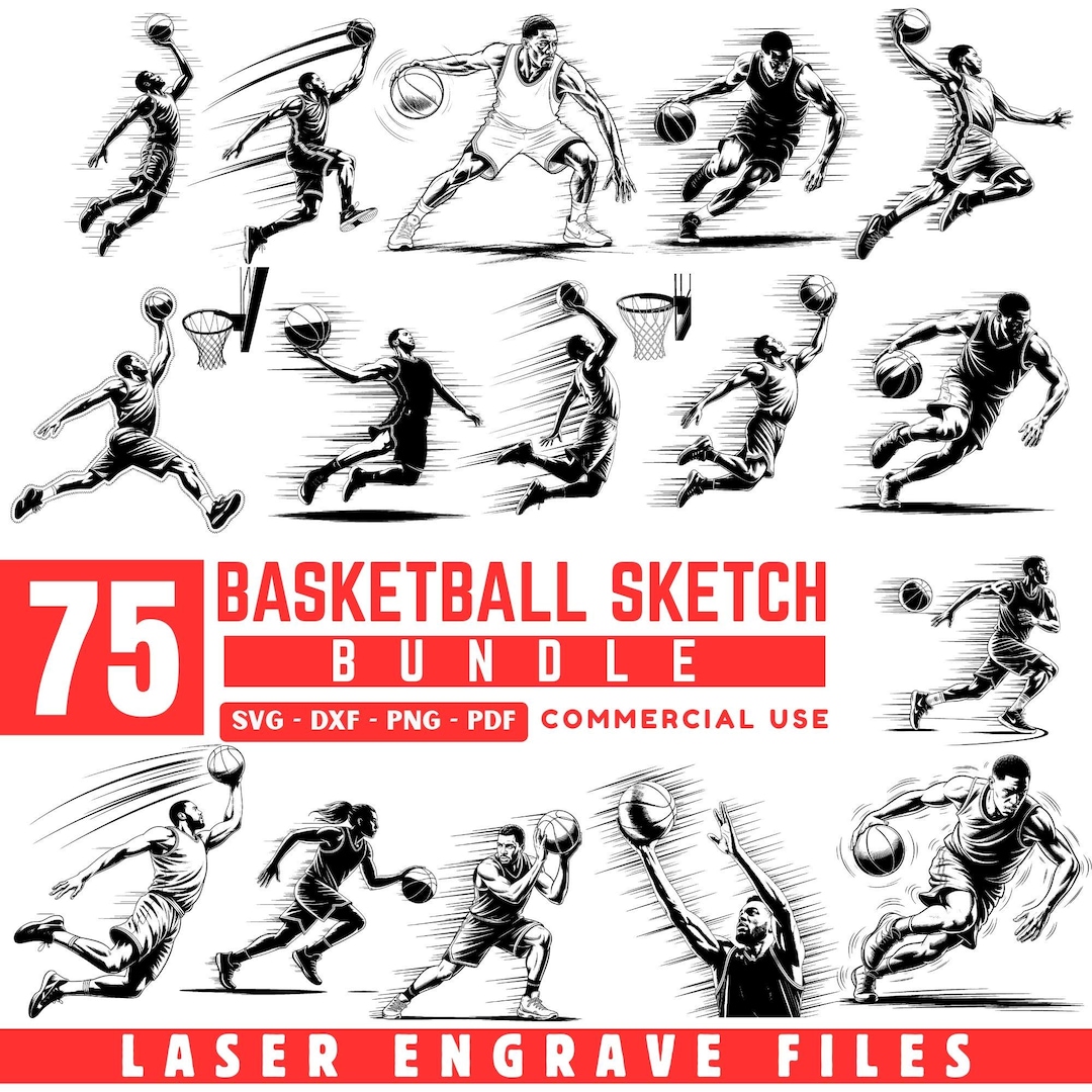 Basketball Sketch Svg Png Pdf & Dxf Bundle for Sports Crafting Instant ...
