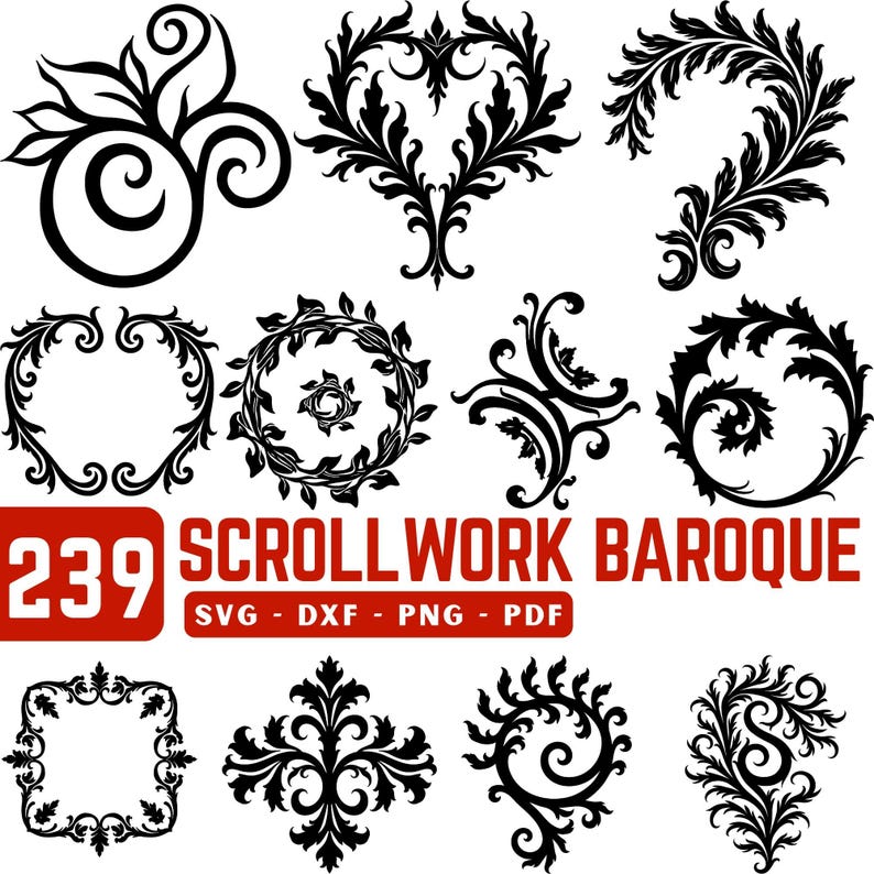Baroque Scrollwork Flourish Svg Png Pdf & Dxf Bundle for Ornate Vinyl ...