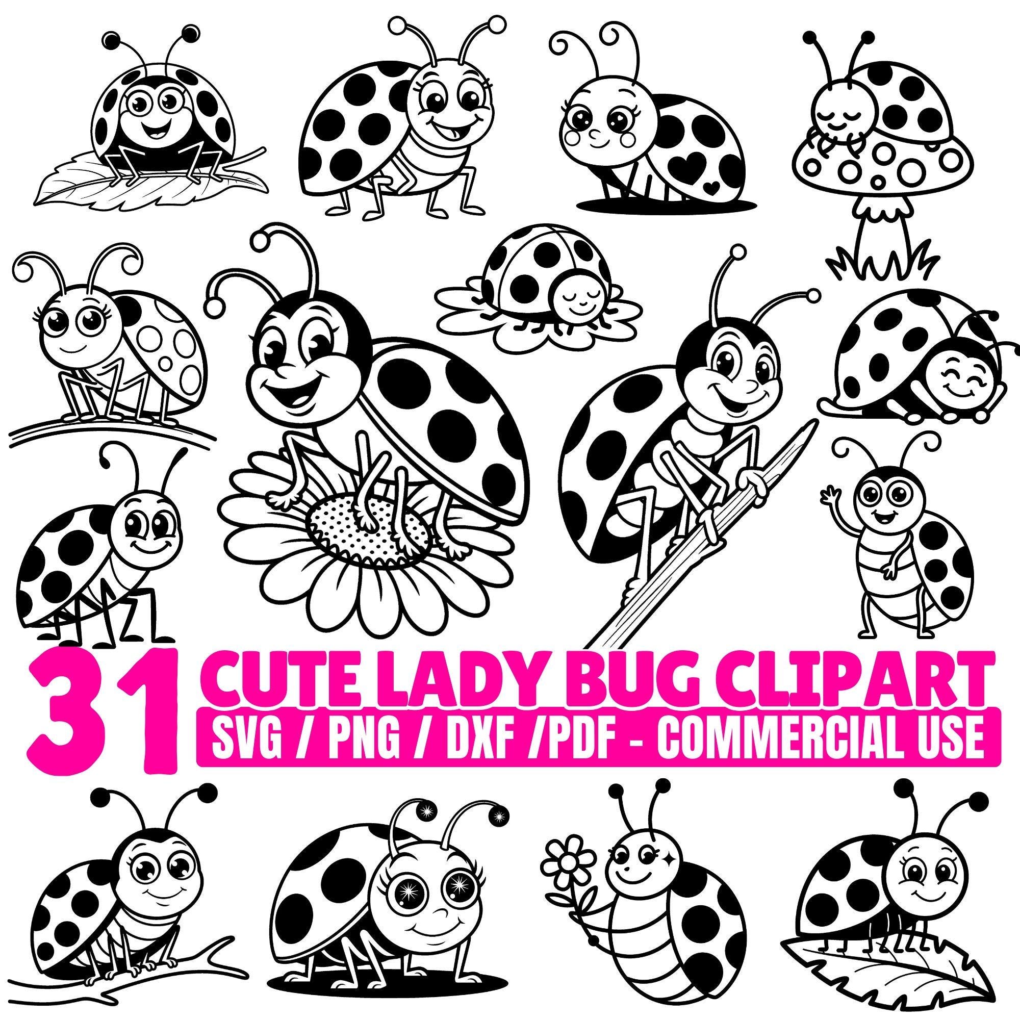 Cute Cartoon Ladybug Bundle Svg Png Pdf & Dxf for Vinyl Cutting Instant ...