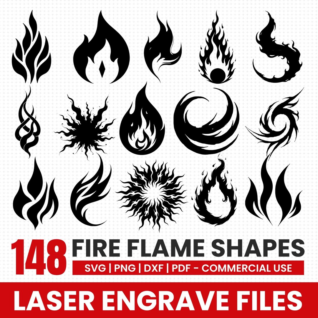 Fire Inlineshape Laser Engrave Files Fire Flame Shapes Svg Png Pdf & Dxf Bundle for ...