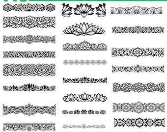 Pliki do grawerowania laserowego Mandala Blossom Border Strip Frames Svg Png Pdf & DXF Bundle do natychmiastowego pobrania