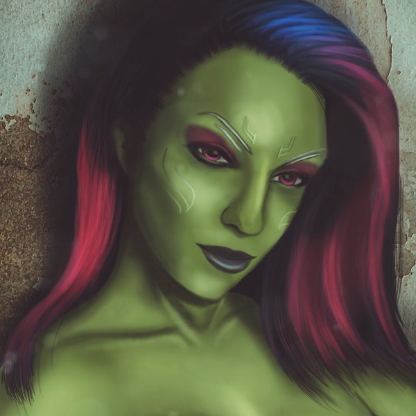 Handmade oil painting on cotton canvas on demand, rolled stretched or framed,Marvel-Gamora portrait 11 fan art wallart Zen Whoberi Ben Titan