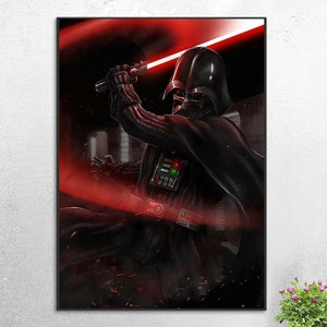 Dipinto a olio fatto a mano su tela di cotone su richiesta, arrotolato, teso o incorniciato, Fan art di Fan Art di Darth Vader 2, opera d&#39;arte murale Sith Manga