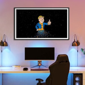 Pintura al óleo hecha a mano sobre lienzo de algodón a pedido, enrollada, estirada o enmarcada, Videojuegos -Fallout Vault Boy 1 wall art fan art portrait