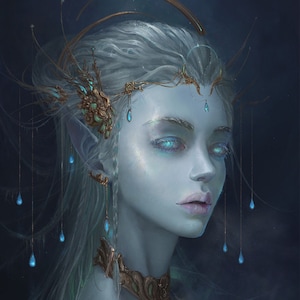 Handmade oil painting on cotton canvas on demand, rolled stretched or framed, Video Games - Final Fantasy Shiva 1 wallart fan art portrait
