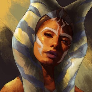 Handmade oil painting on cotton canvas on demand, rolled stretched or framed, Sci Fi - Orange girl portrait 2 fan art wall artwork jedi Tano