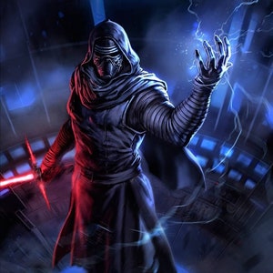 Handmade oil painting on cotton canvas on demand, rolled stretched or framed, Sci Fi - Emo master portrait 1 Kylo Ren Ben Solo lightsaber