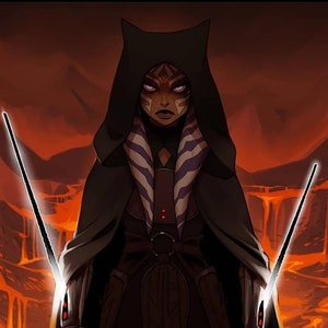 Handmade oil painting on cotton canvas on demand, rolled stretched or framed, Sci Fi - Orange girl bad master 1 fan art wall artwork sith