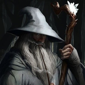 Handmade oil painting on cotton canvas on demand, rolled stretched or framed, Fantasy - Witch portrait 2 The Grey fan art wall artwork staff