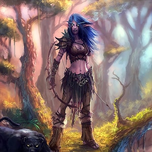 Handmade oil painting on cotton canvas on demand, rolled stretched or framed, World of Warcraft - Night Elf hunter portrait wallart fan art
