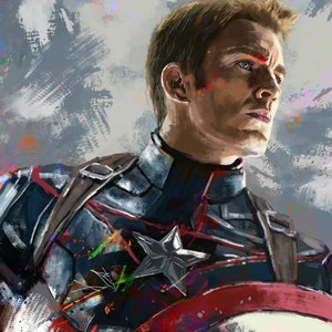 Handmade oil painting on cotton canvas on demand, rolled stretched or framed, Marvel-Captain America portrait 5 fan art Steve Rogers wallart