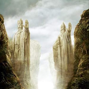 Handmade oil painting on cotton canvas on demand, rolled stretched or framed, Fantasy -Half-Men navigate through Argonath 6 fan art wall art