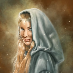 Handmade oil painting on cotton canvas on demand, rolled stretched or framed, Fantasy-The elven queen portrait elf lady fan art wall artwork