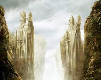 Handmade oil painting on cotton canvas on demand, rolled stretched or framed, Fantasy -Half-Men navigate through Argonath 6 fan art wall art