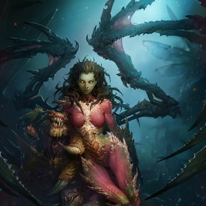 Handmade oil painting on cotton canvas on demand, rolled stretched or framed, Video Games - Starcraft Kerigan Zerg Queen 1 wall art fan art