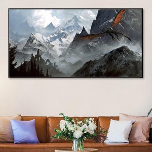 Handmade Skyrim Dragon Oil Painting: Fantasy Video Game Art