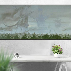 Handmade oil painting on cotton canvas on demand, rolled stretched or framed, Fantasy - Mumaks Versus Rohirims on Pelennor Fields 2 fan art