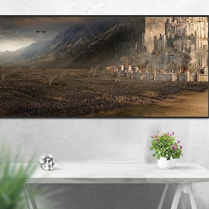 Handmade oil painting on cotton canvas on demand, rolled stretched or framed, Fantasy - Minas Tirith besieged fan art 2 wall artwork fan art