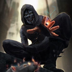 Pintura a óleo feita à mão sobre tela de algodão sob demanda, enrolada esticada ou emoldurada, Video Games - Dishonored pôster 3 obras de parede fan art Corvo