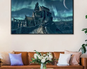 Handmade oil painting on cotton canvas on demand, rolled stretched or framed, Video Games - Skyrim Dragonsreach 1 fanart Whiterun Hold Keep