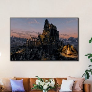 Handmade Skyrim Dragonsreach Oil Painting: Whiterun Keep Fanart