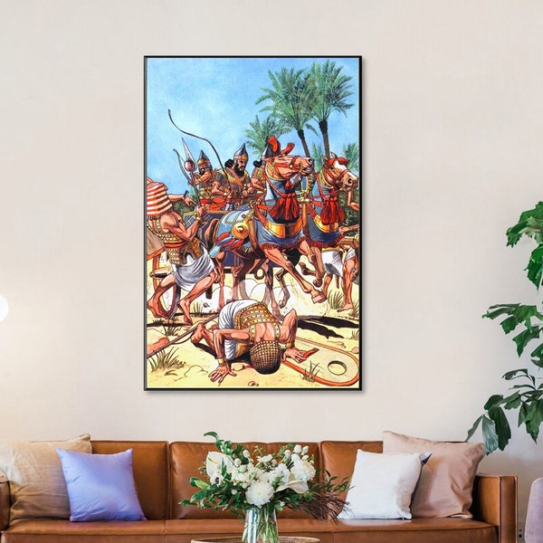 Handmade oil painting on canvas on demand, rolled stretched or framed, Ancient Egypt - The Assyrian Invasions 1 wall artwork army chariot