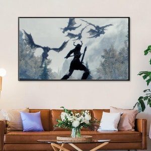 Handmade Skyrim Dragon Oil Painting: Video Game Fantasy Art