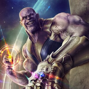 Handmade oil painting on cotton canvas on demand, rolled stretched or framed,Marvel-Thanos portrait Infinity Gauntlet 3 fan art wall artwork