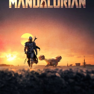Handmade oil painting on cotton canvas on demand, rolled stretched or framed, Sci Fi - Hunter movie poster fan art wall artwork Mandalorian