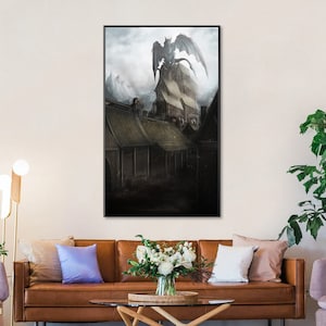 Handmade Skyrim Dragonsreach Oil Painting: Video Game Fan Art