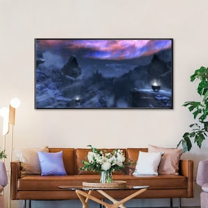 Handmade Skyrim Oil Painting: Night Landscape Fan Art