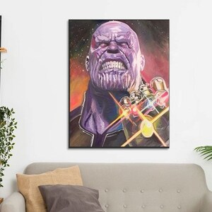 Handmade oil painting on cotton canvas on demand, rolled stretched or framed,Marvel-Thanos portrait Infinity Gauntlet 1 fan art wall artwork